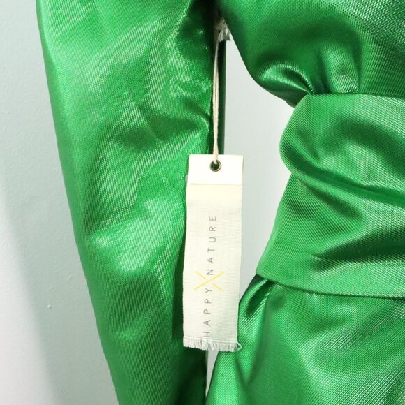 Happy x Nature Women's 2 Kate Hudson Metallic Green Wrap Dress 80's Inspired - Picture 10 of 16